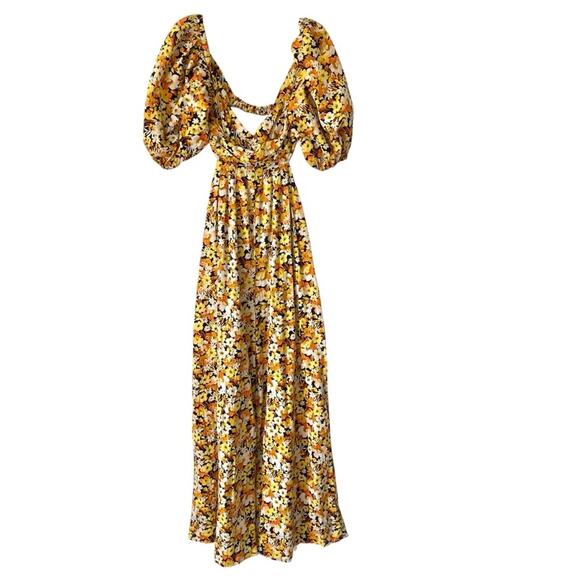 Free People Amy Floral Print Jumpsuit size XS Yellow Black Orange Flowers - Picture 3 of 11